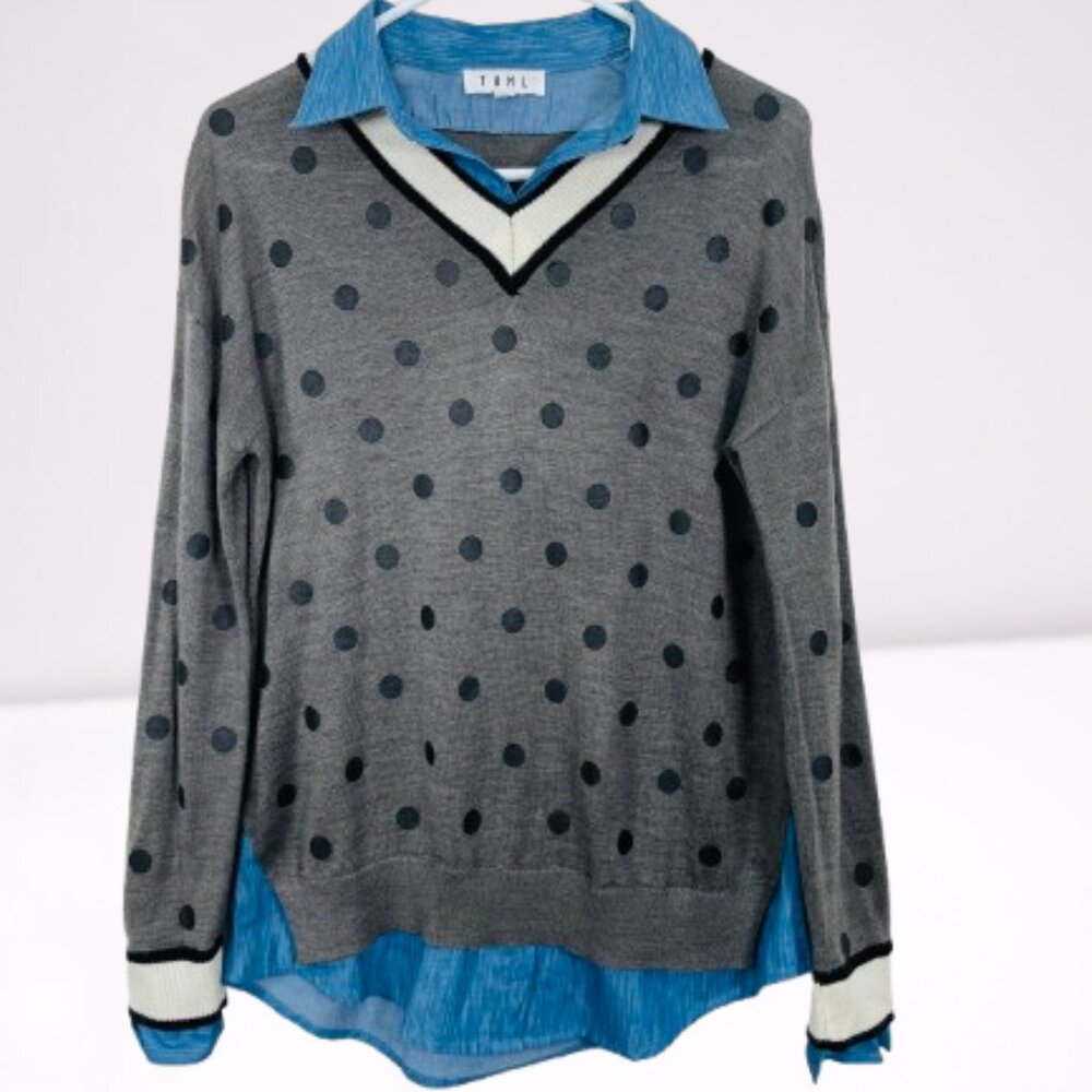 THML Layered Polka Dot Wool Blend Sweater Size M